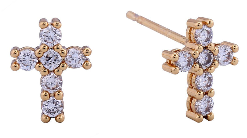 SJE311157 14K Tiny Cross CZ Post Earrings - MiMi Wholesale