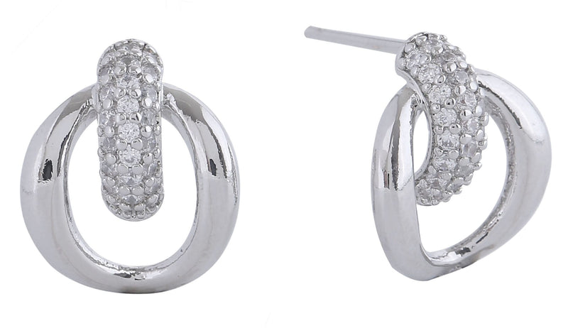 SJE311270 14K Dipped Double Loop Hoop CZ Post Earrings - MiMi Wholesale