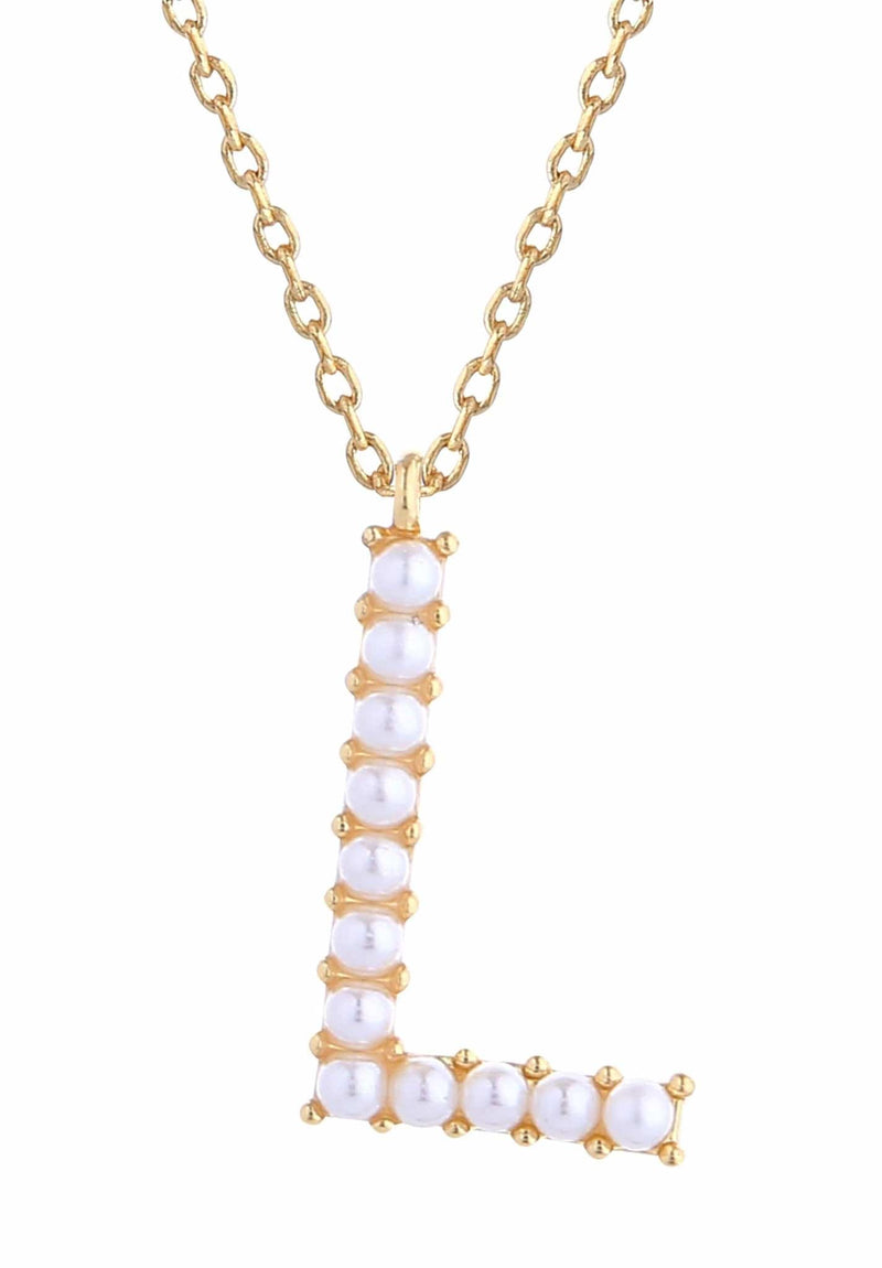 SJN330010 14K Dipped Pearl Letter Initial Necklace - MiMi Wholesale