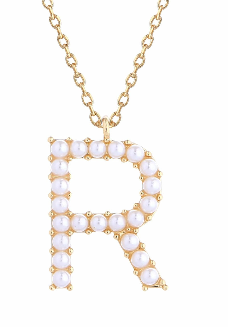 SJN330010 14K Dipped Pearl Letter Initial Necklace - MiMi Wholesale