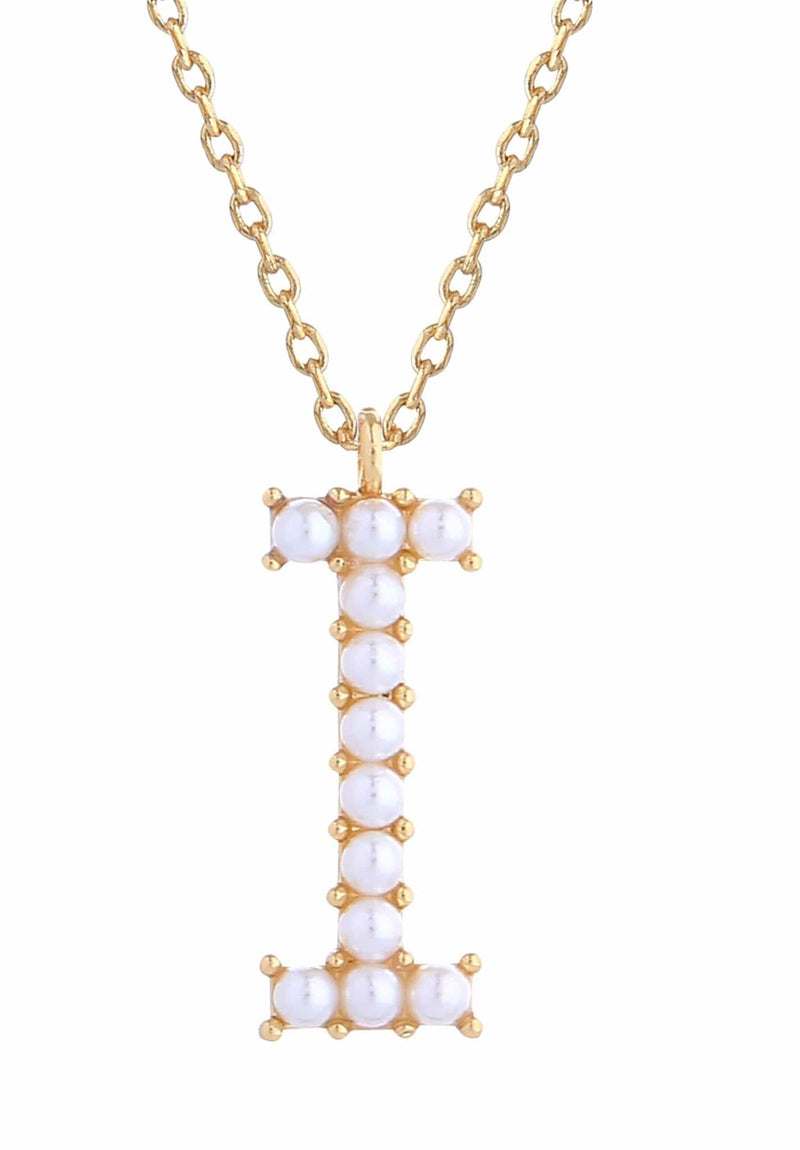 SJN330010 14K Dipped Pearl Letter Initial Necklace - MiMi Wholesale