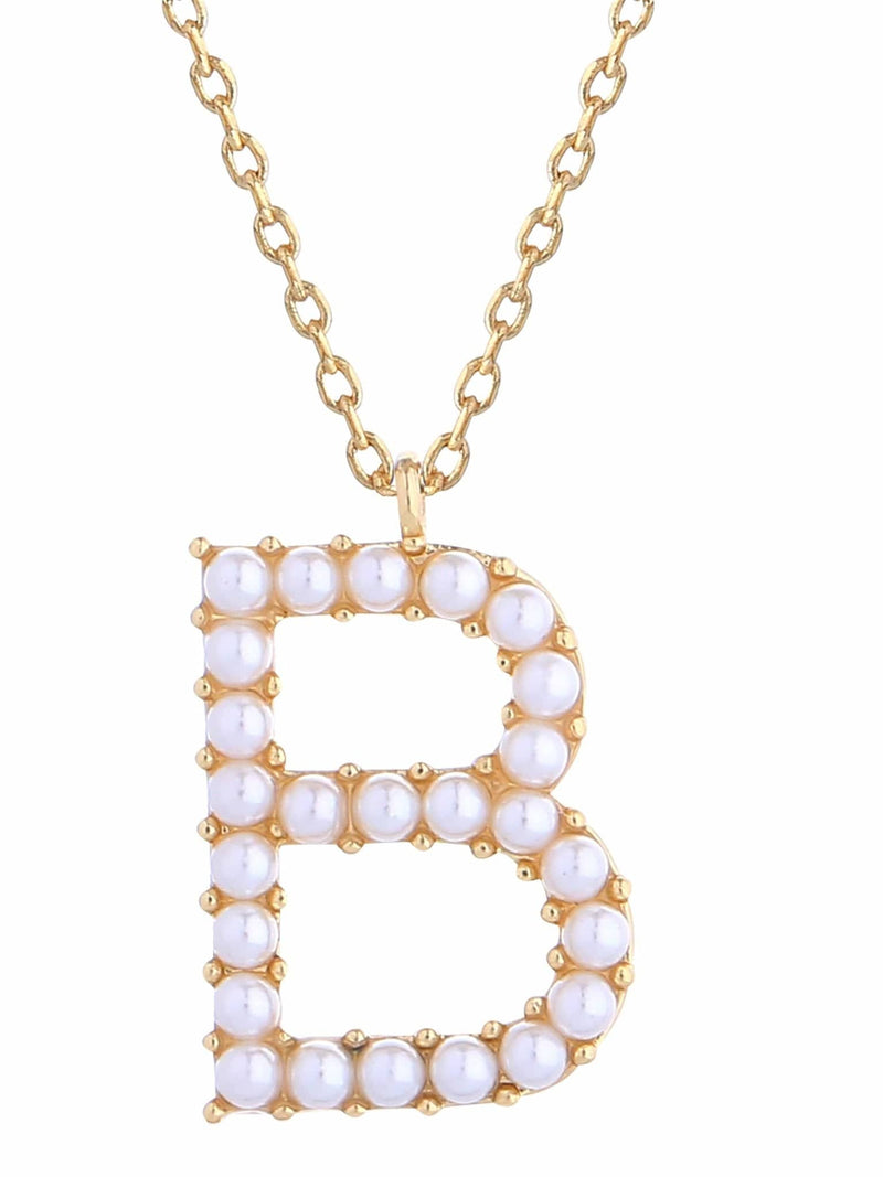 SJN330010 14K Dipped Pearl Letter Initial Necklace - MiMi Wholesale