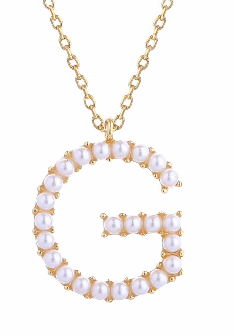 SJN330010 14K Dipped Pearl Letter Initial Necklace - MiMi Wholesale