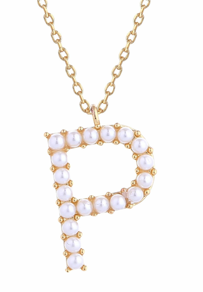 SJN330010 14K Dipped Pearl Letter Initial Necklace - MiMi Wholesale