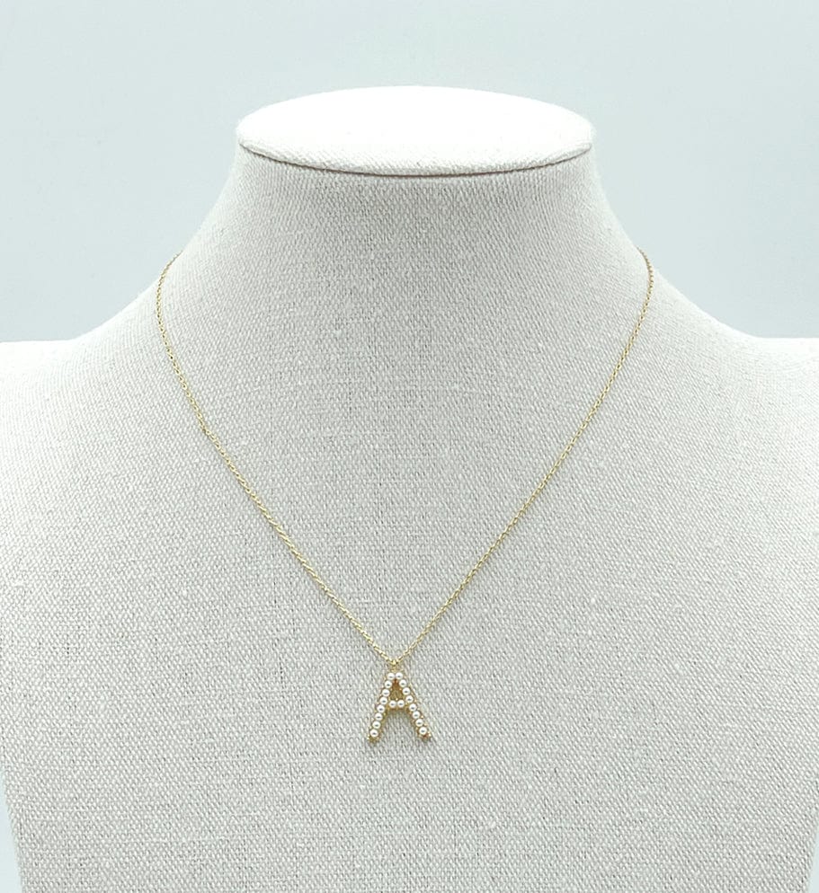 SJN330010 14K Dipped Pearl Letter Initial Necklace - MiMi Wholesale