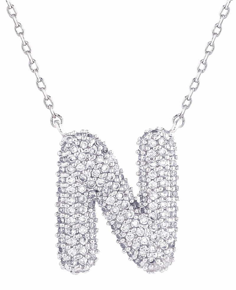 SJN330011 White Gold CZ Initial Letter Necklace - MiMi Wholesale