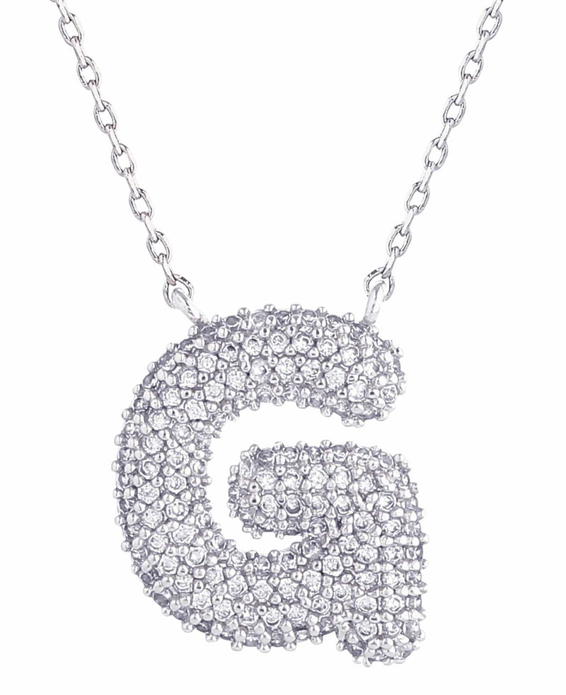 SJN330011 White Gold CZ Initial Letter Necklace - MiMi Wholesale