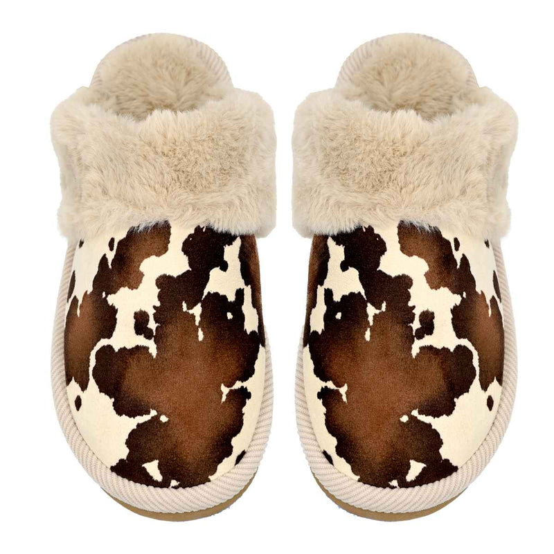 SPE0001 Cow Print Furry Slippers - MiMi Wholesale