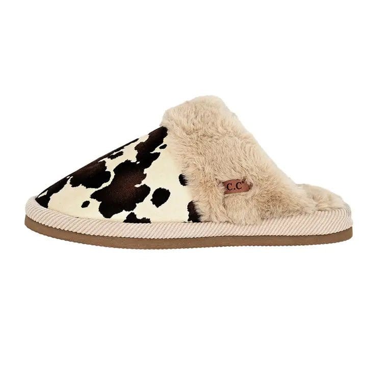 SPE0001 Cow Print Furry Slippers - MiMi Wholesale