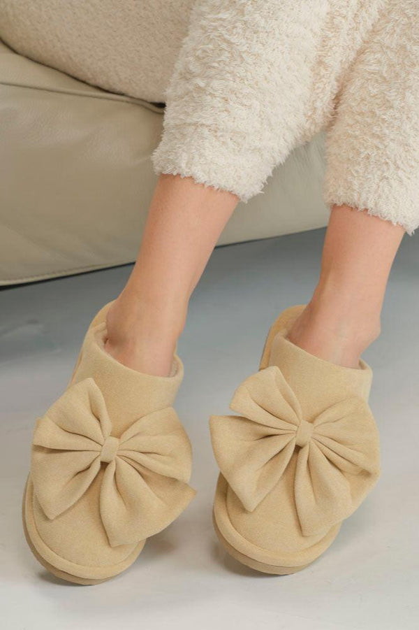 SPE0003 Suede Bow Slippers - MiMi Wholesale