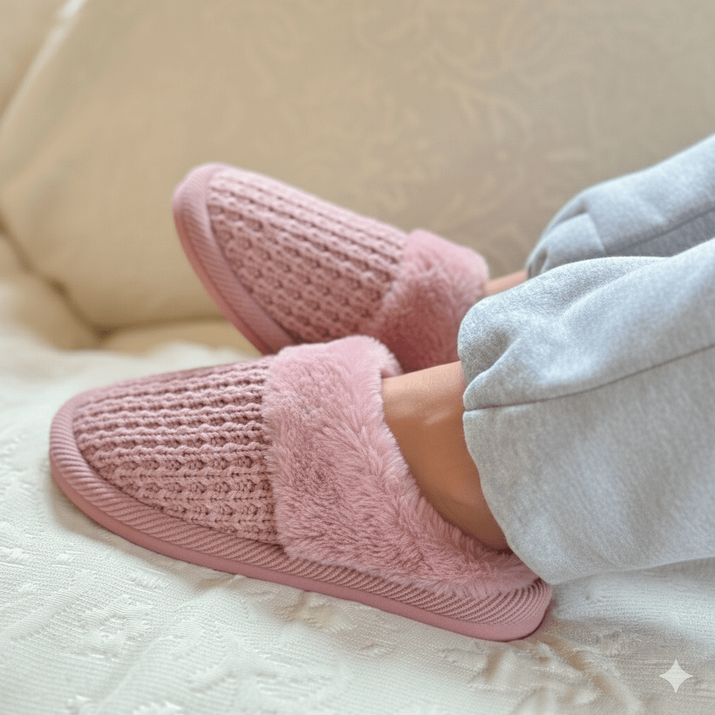 SPE0032 Waffle Knit Furry Slippers - MiMi Wholesale