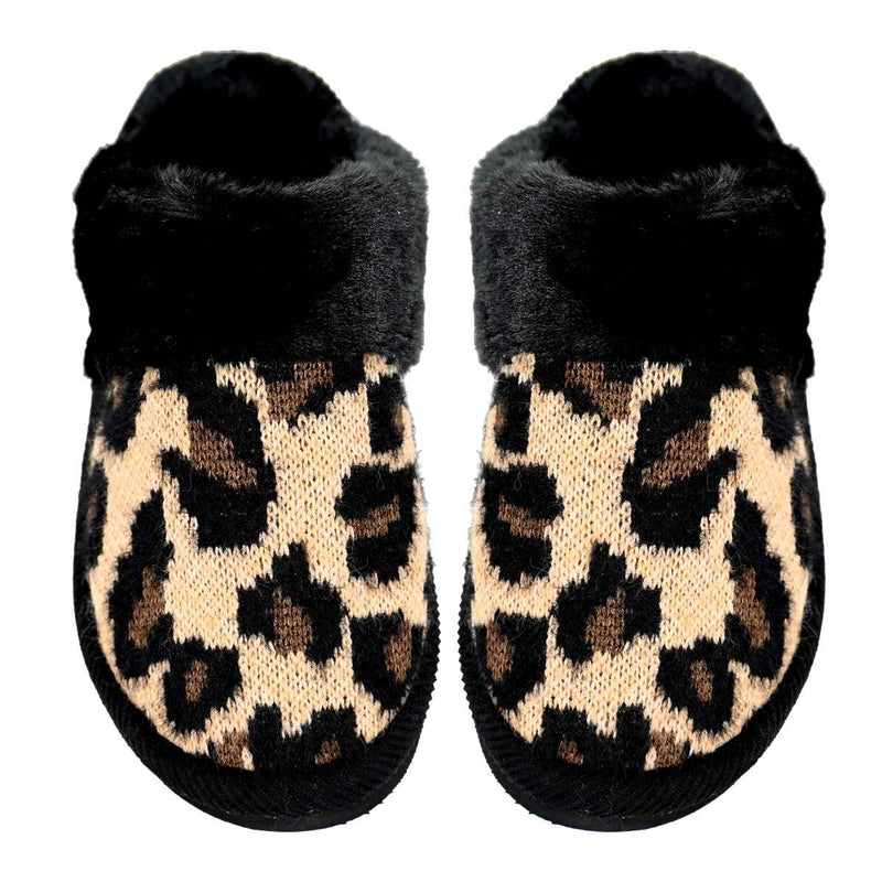 SPE2061 Knitted Leopard Furry Slippers - MiMi Wholesale