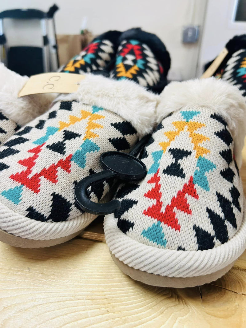 SPE3001 Aztec Pattern Furry Slippers - MiMi Wholesale