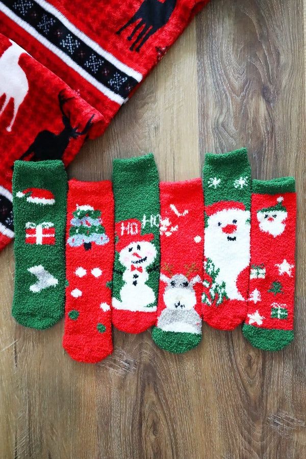 SS1001 Assorted Fuzzy Christmas Socks 12 Piece Pack - MiMi Wholesale