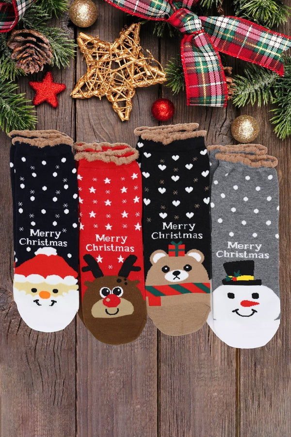 SS1010 Assorted Fuzzy Christmas Socks 12 Piece Pack - MiMi Wholesale