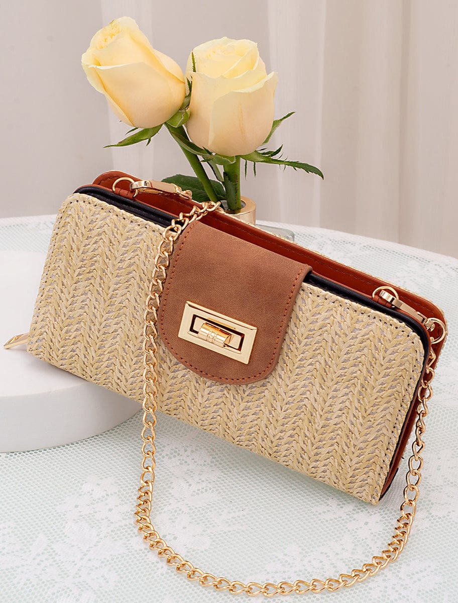 ST041 Lexi Straw Turn Lock Crossbody Wallet - MiMi Wholesale