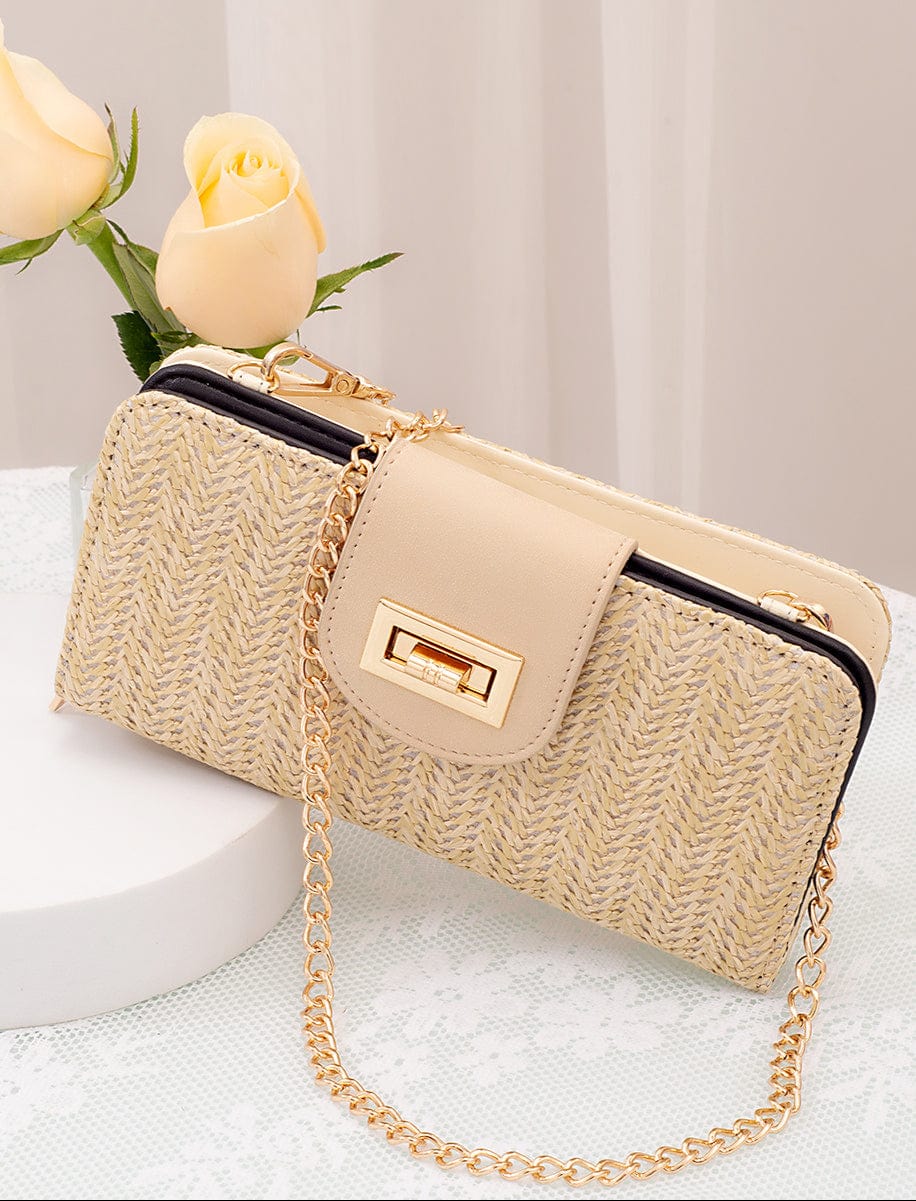 ST041 Lexi Straw Turn Lock Crossbody Wallet - MiMi Wholesale