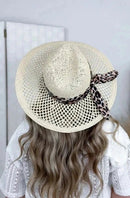 ST907 Leopard Print Ribbon Band Panama Hat - MiMi Wholesale