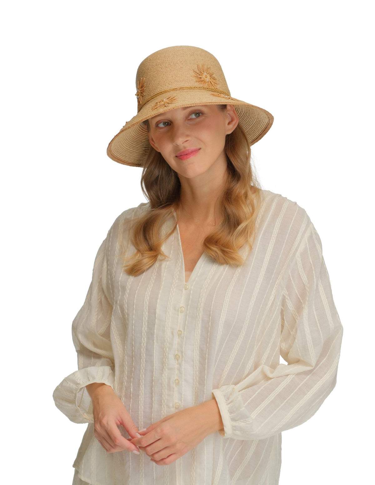 STC0020 Raffia Flower Bucket Hat - MiMi Wholesale