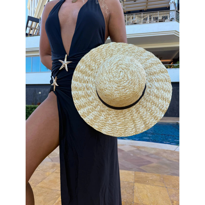 STE0001 Wheat Straw Wavy Brim Sun Hat - MiMi Wholesale