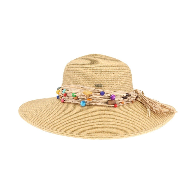 STH0025 Gloria Colorful Bead Trim Wide Brim Hat - MiMi Wholesale