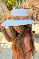 STH0025 Gloria Colorful Bead Trim Wide Brim Hat - MiMi Wholesale