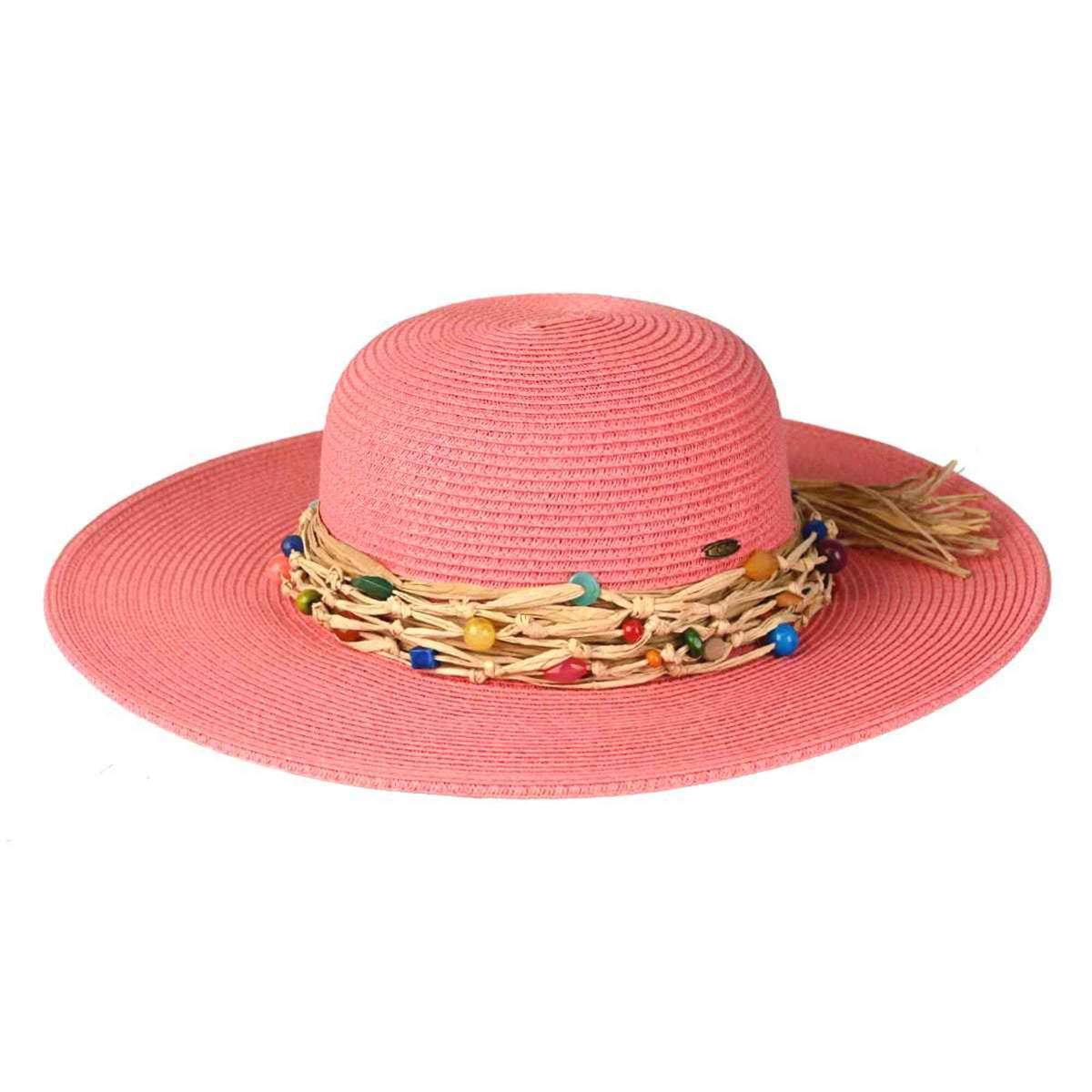 STH0025 Gloria Colorful Bead Trim Wide Brim Hat - MiMi Wholesale