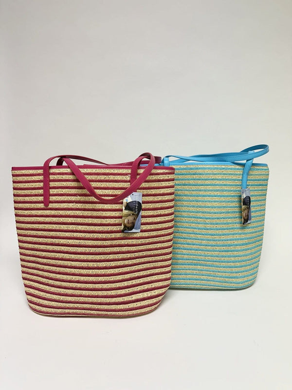 Striped Straw Beach Tote Bag - MiMi Wholesale