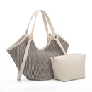 SW60151 Stripe Straw Tote Bag With Pouch Set - MiMi Wholesale