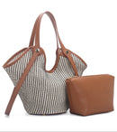 SW60151 Stripe Straw Tote Bag With Pouch Set - MiMi Wholesale
