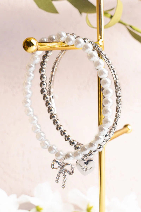 TB9426 3 Piece Diana Pearl Beaded Bracelet Set - MiMi Wholesale