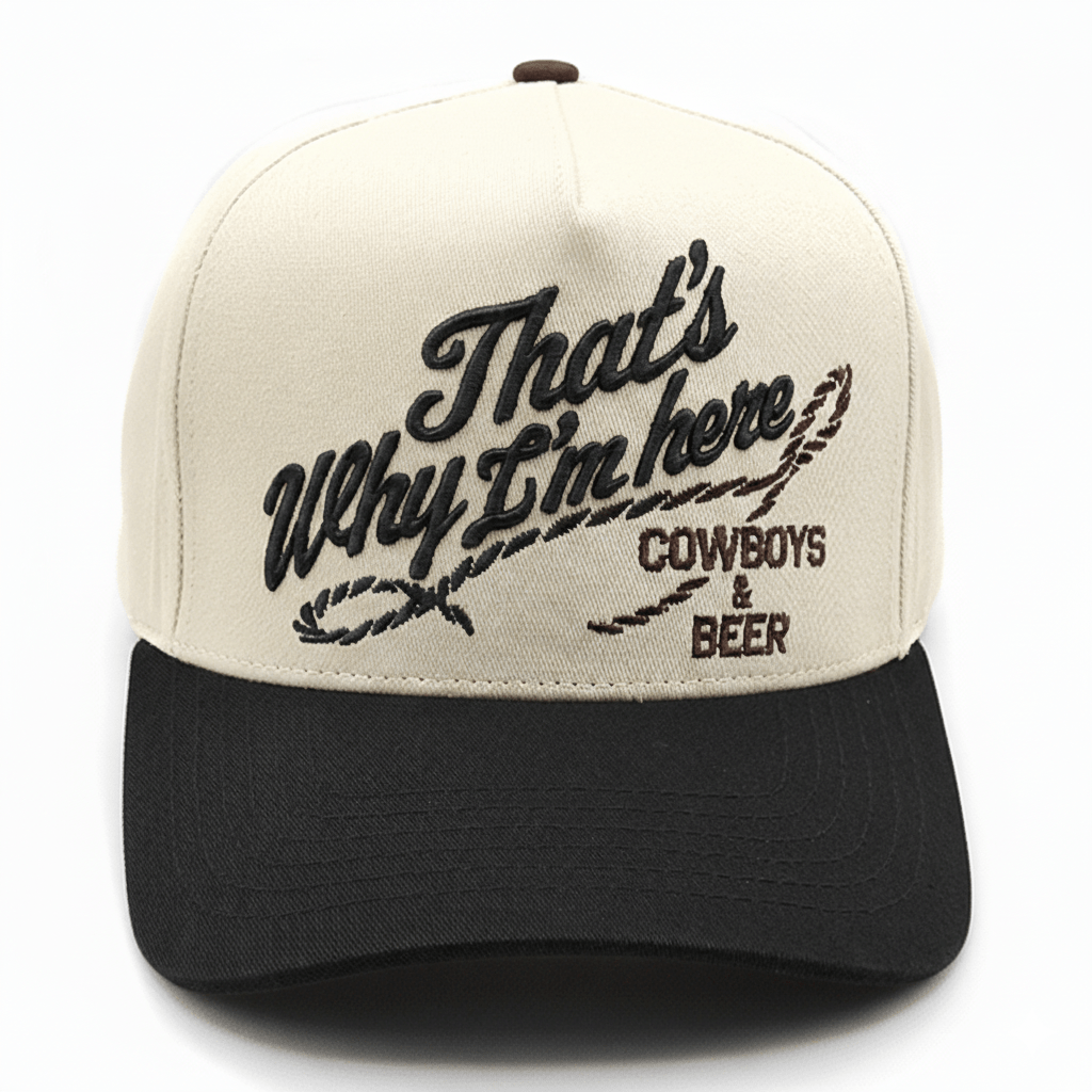 TCM0023 "That's Why I'm here" Puff Embroidered Trucker Hat - MiMi Wholesale