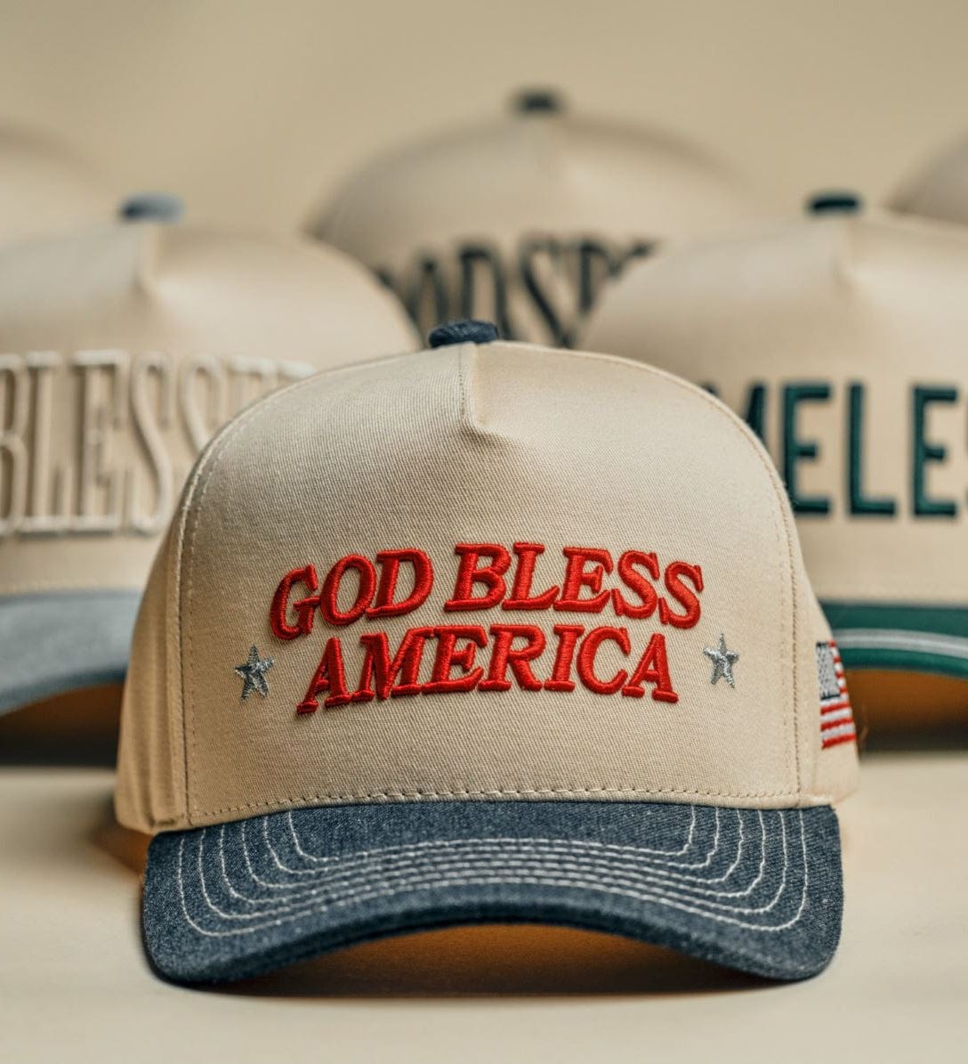 TCM0067 Two Tone God Bless America Embroidered Trucker Hat - MiMi Wholesale