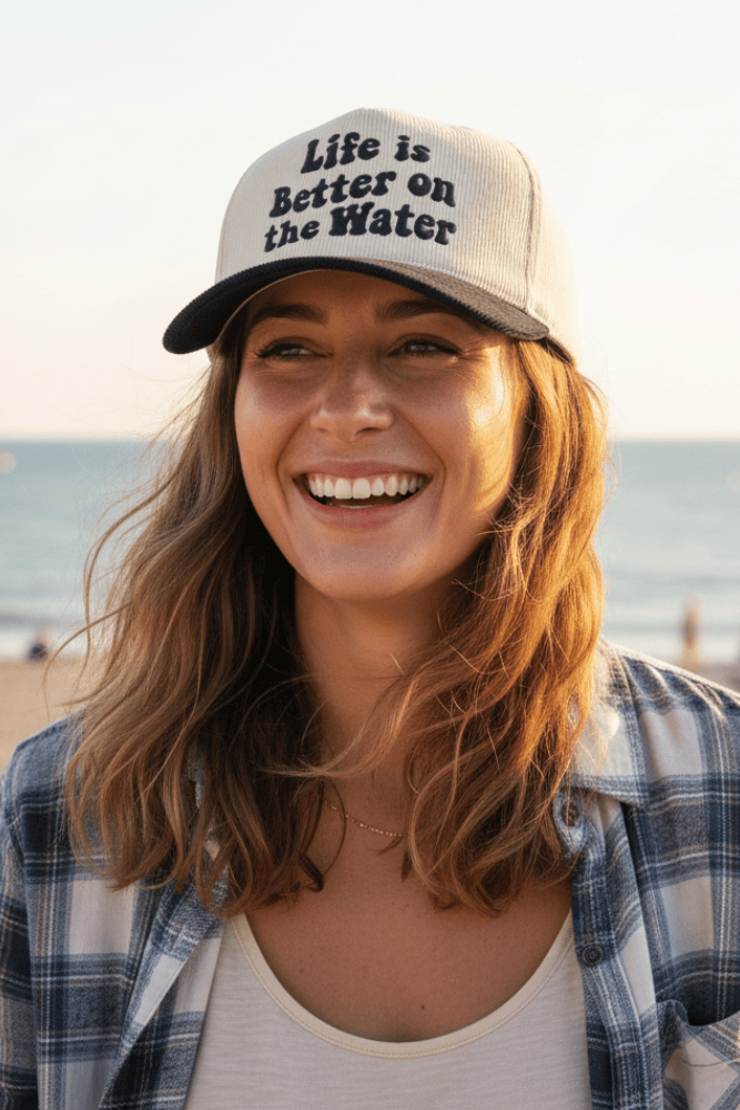 TCM0104 Life Is Better On The Water Corduroy Trucker Hat - MiMi Wholesale