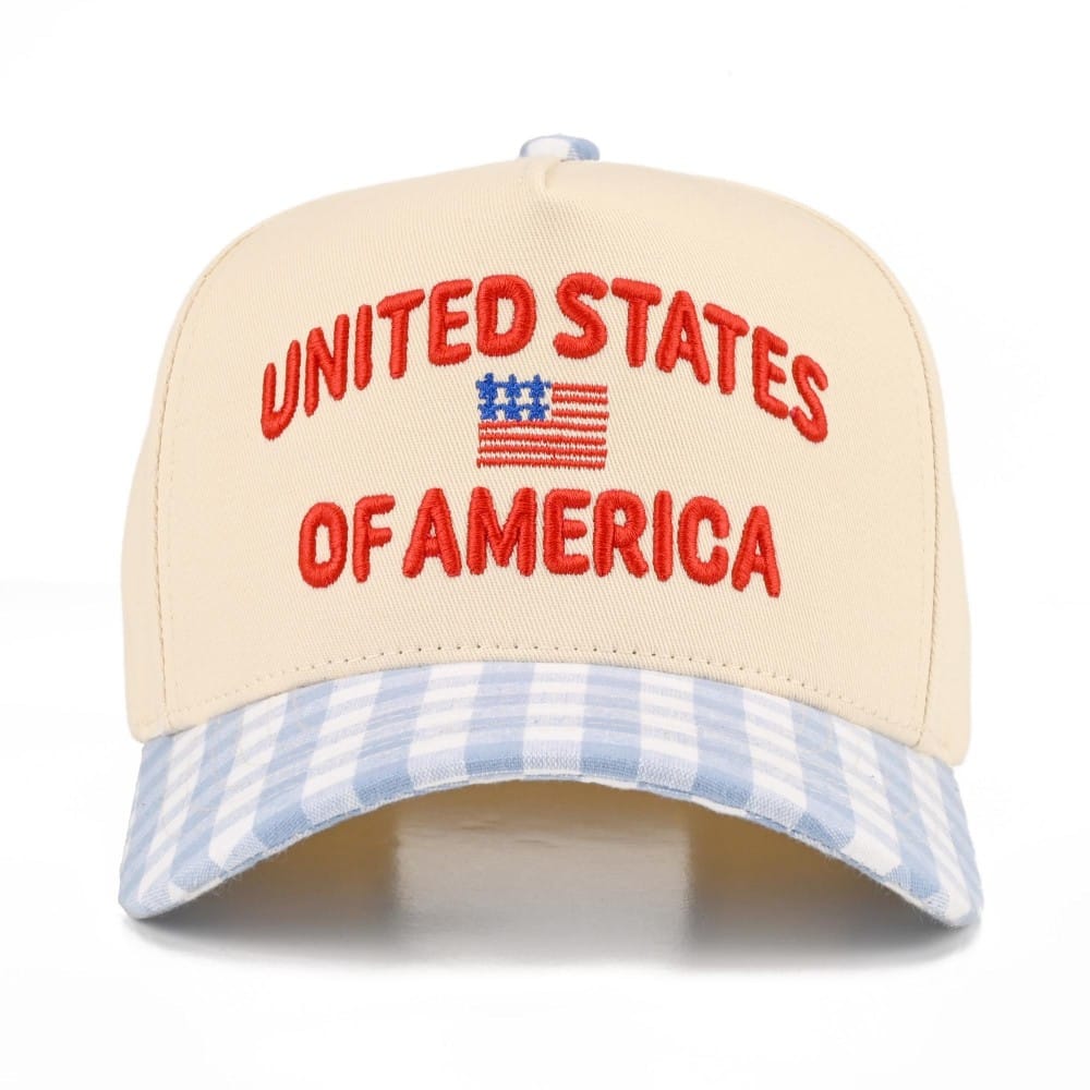 TCM244 UNITED STATES OF AMERICA Gingham Trucker Hat - MiMi Wholesale