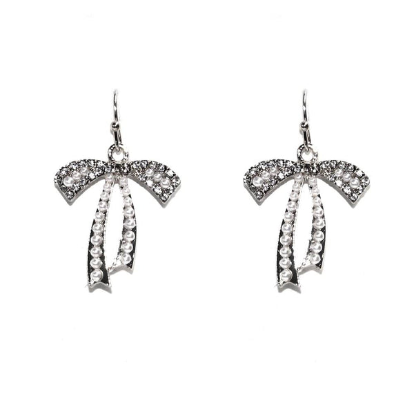 TE10622 CZ Pearl Ribbon Dangle Earrings - MiMi Wholesale