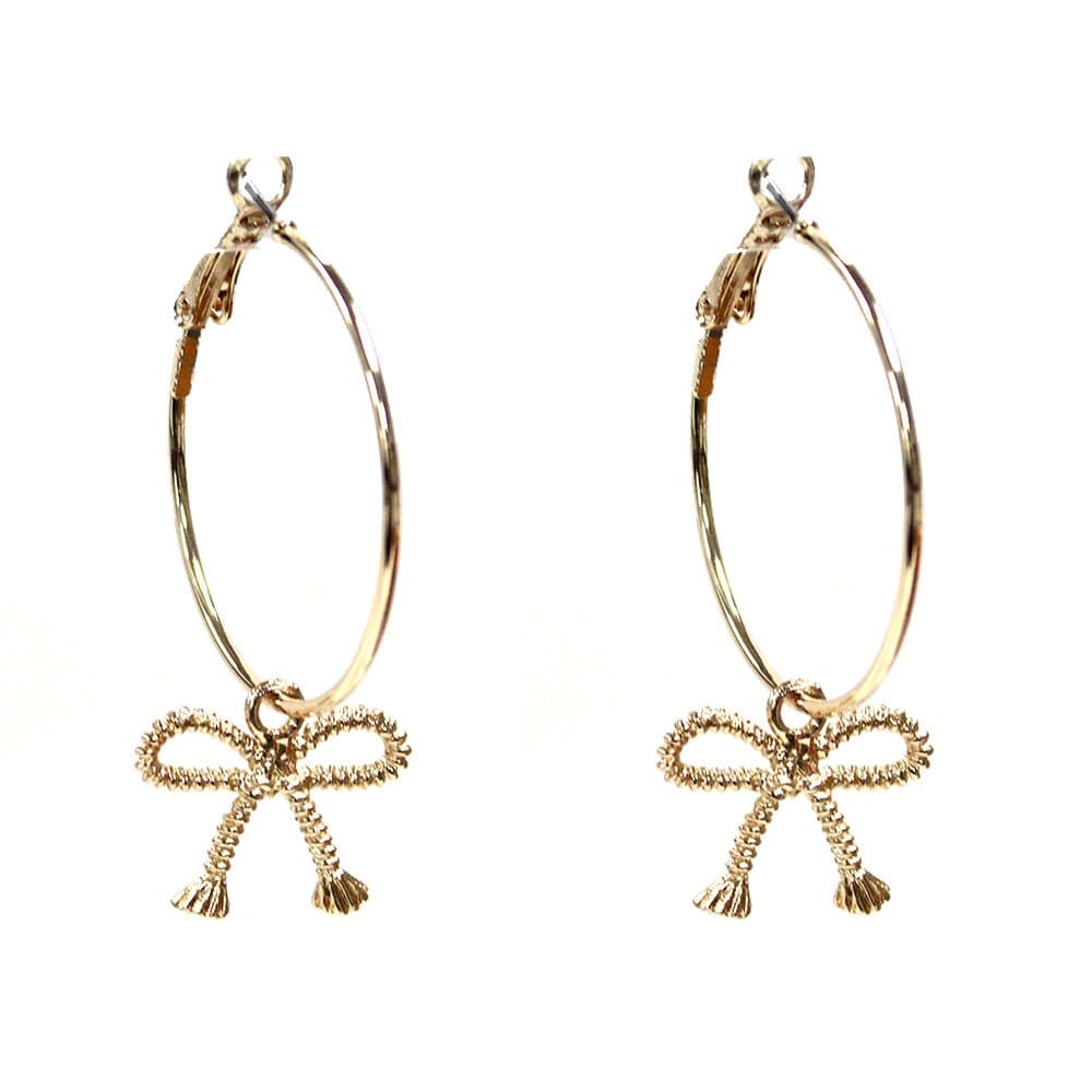 TE10641 Hoop Bow Charm Earrings - MiMi Wholesale