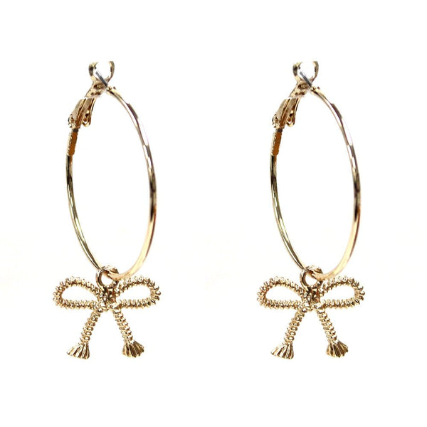 TE10641 Hoop Bow Charm Earrings - MiMi Wholesale