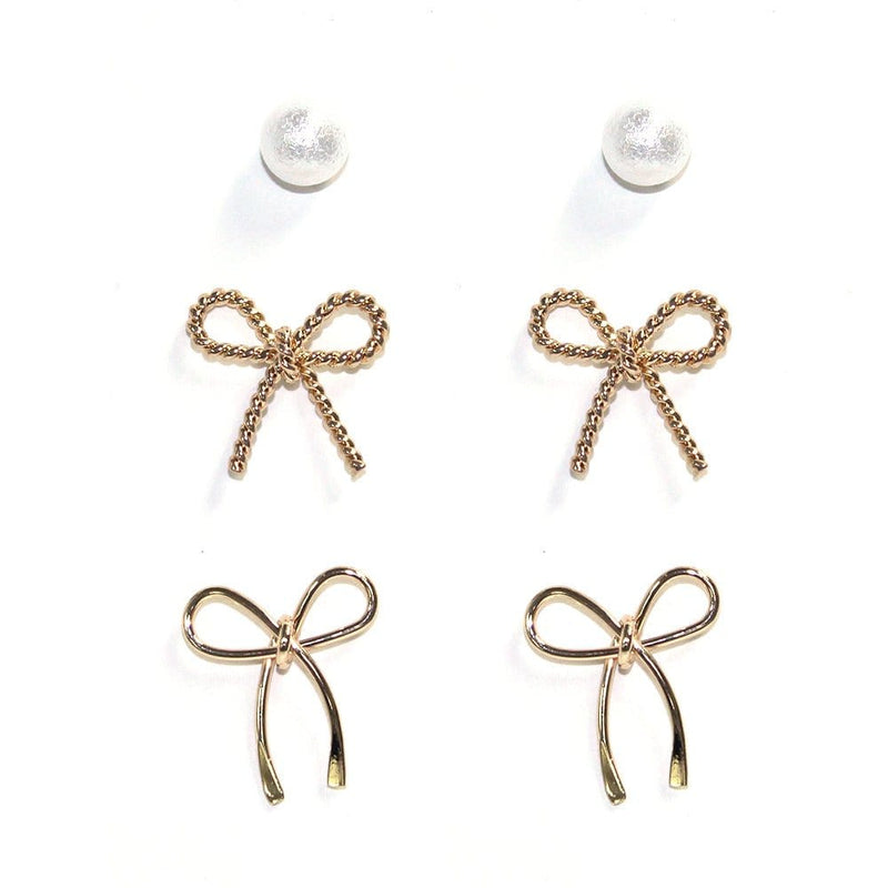 TE10645 Cindy Bow and Stud Earring Set - MiMi Wholesale