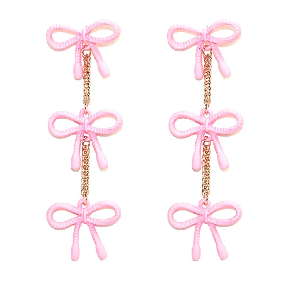 TE10679 Tiered Bow Dangle Earrings - MiMi Wholesale