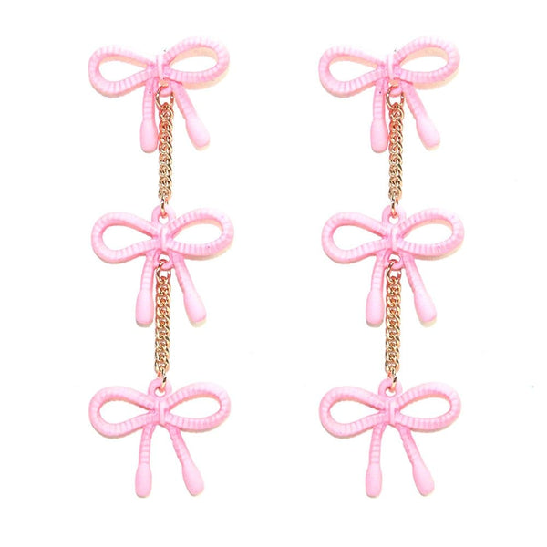 TE10679 Tiered Bow Dangle Earrings - MiMi Wholesale