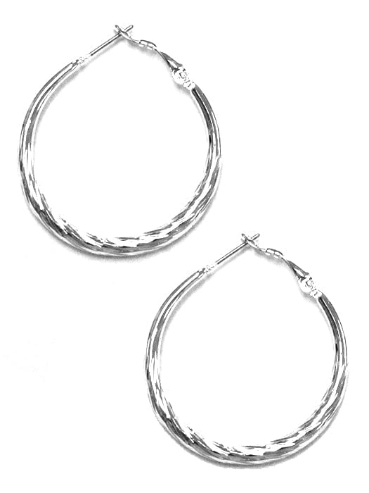 TE9372 Celine Silver Textured Hoop Earrings - MiMi Wholesale