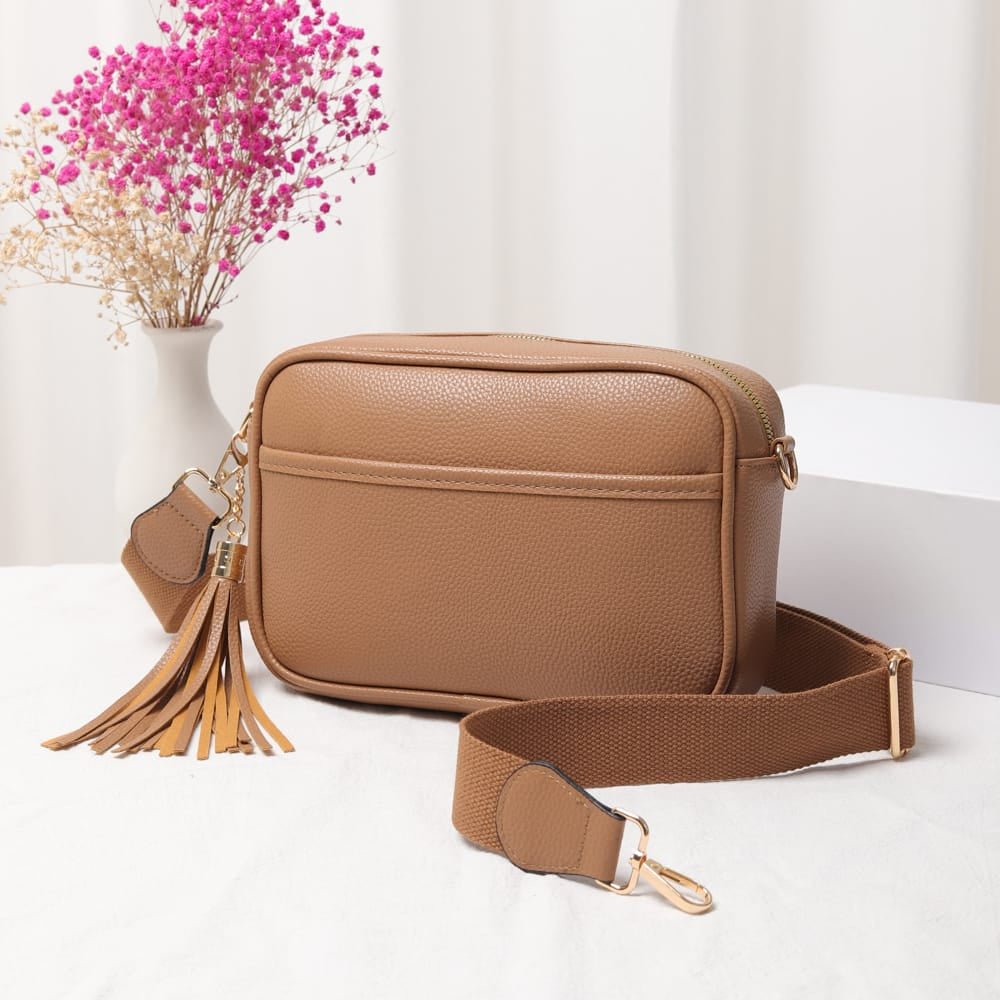 TG10204 Solid Color Tassel Camera Crossbody Bag - MiMi Wholesale
