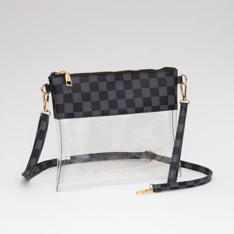 TG10692 Two Tone Checker Pattern Clear Gameday Crossbody Bag - MiMi Wholesale