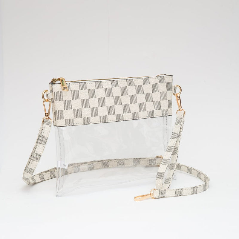 TG10692 Two Tone Checker Pattern Clear Gameday Crossbody Bag - MiMi Wholesale