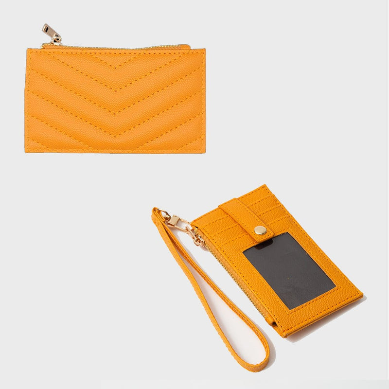 TG10721 Quilted Chevron Slim Cardholder Wallet With Wristlet - MiMi Wholesale