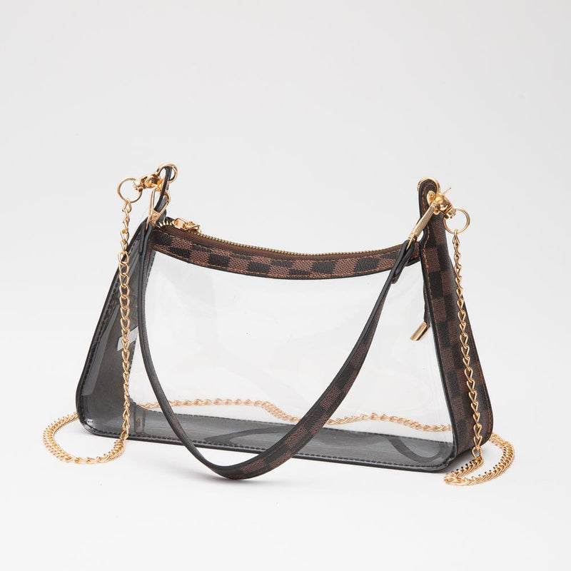 TG10754 Checker Clear Bag With Chain Strap - MiMi Wholesale