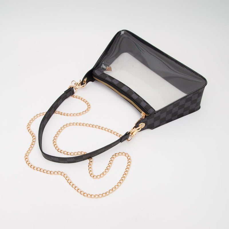TG10754 Checker Clear Bag With Chain Strap - MiMi Wholesale