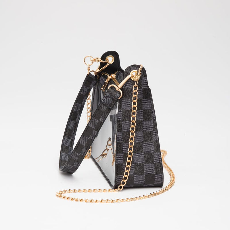 TG10754 Checker Clear Bag With Chain Strap - MiMi Wholesale