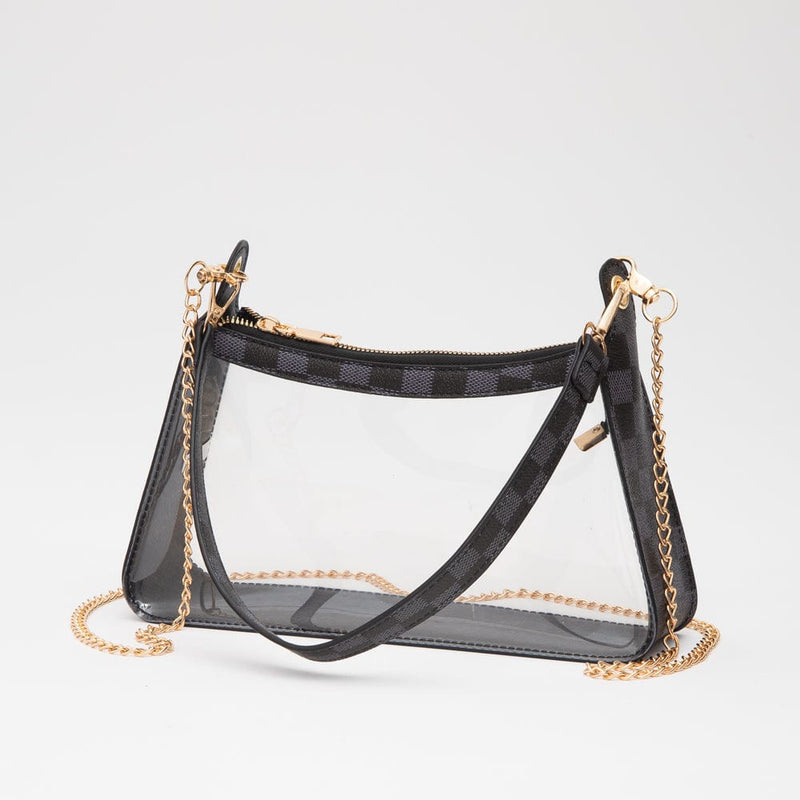 TG10754 Checker Clear Bag With Chain Strap - MiMi Wholesale